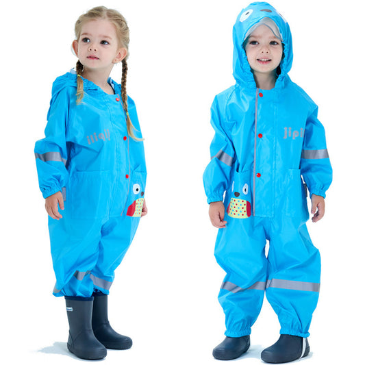 Kids Rain Suit Boys Girls Waterproof Suit Toddler One Piece Puddle Suit Hoodie Zipper Cute Cartoon Rain Jacket