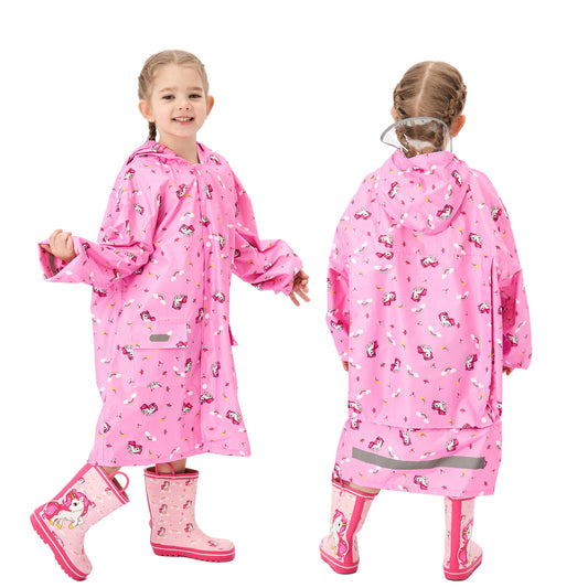 Fewlby Kids Raincoats For Girls Boys Cartoon Toddler Rain Wear Children Waterproof Raincoat Jacket Poncho